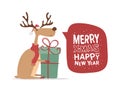 Banner with Reindeer on the snow. Merry Christmas and Happy New Year. Vector greeting card Royalty Free Stock Photo